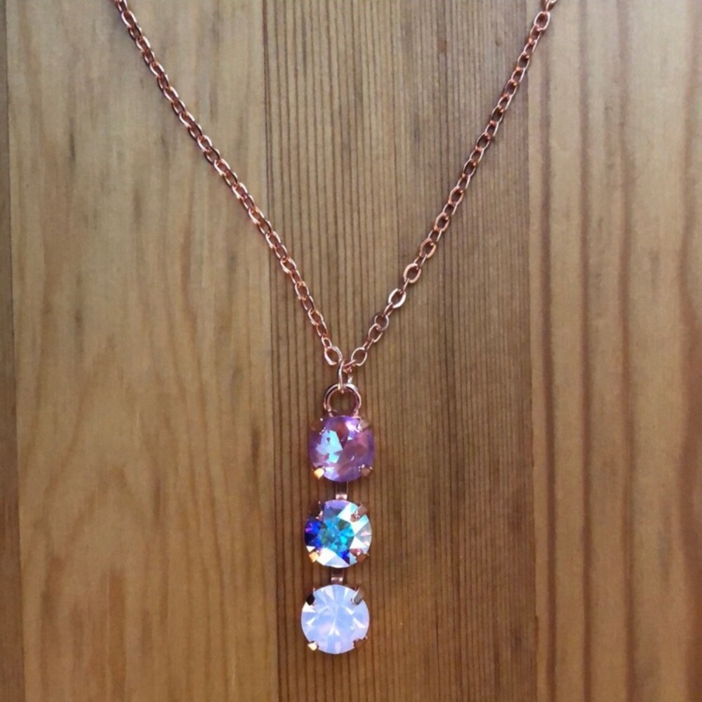 Violet, AB, + Pink Opal Drop Necklace - Picture 5 of 8